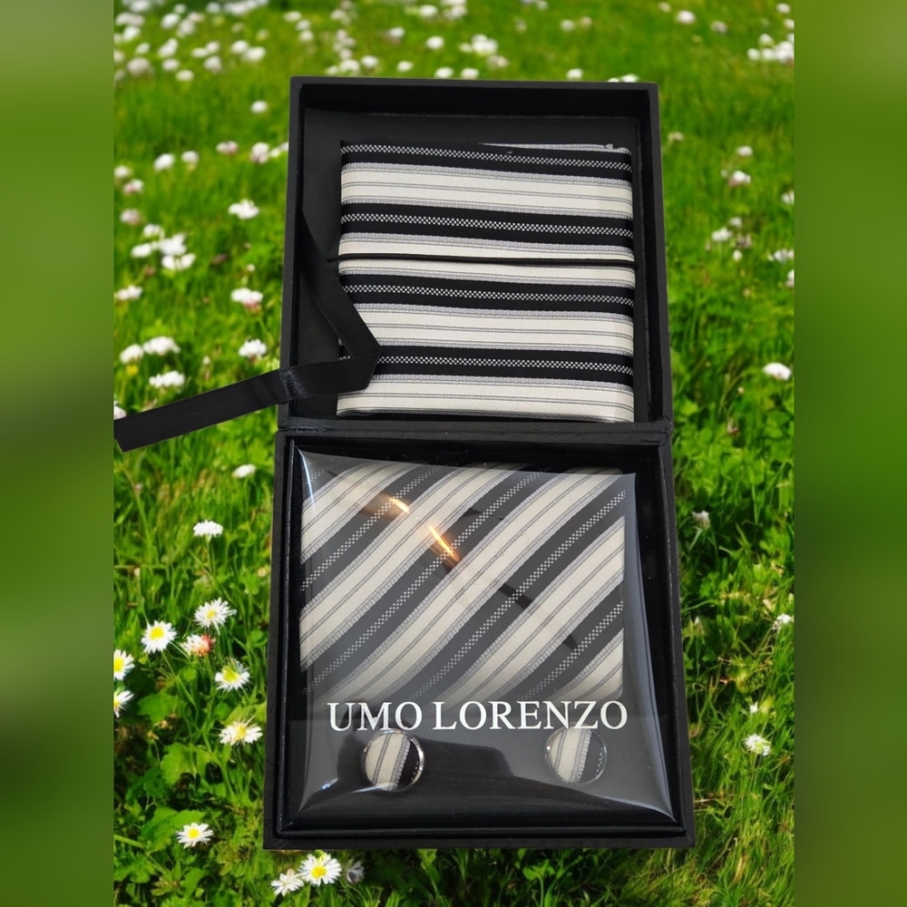 Umo Lorenzo Silk 3pc Set Tie Handkarchief Cuffs